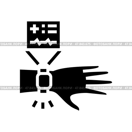 smart wearable device with health metrics glyph icon vector illustration. Стоковая иллюстрация, иллюстратор Vectorwin / Фотобанк Лори
