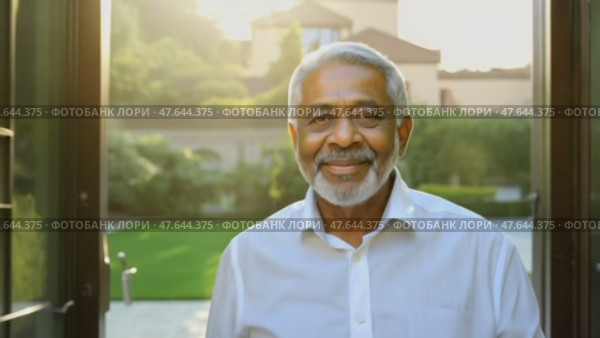 Smiling confident stylish mature middle aged man standing in modern office. Old senior businessman gray haired man 60s business executive manager looking at camera arms crossed portrait. African American. Стоковое AI-видео, аниматор ALLA YURTAYEVA / Фотобанк Лори