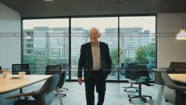 Smiling confident stylish mature middle aged man standing in modern office. Old senior businessman gray haired man 60s business executive manager looking at camera arms crossed portrait. Стоковое AI-видео, аниматор ALLA YURTAYEVA / Фотобанк Лори