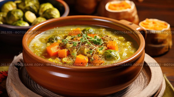 smooth sweet potatoes brussel sprouts ai generated. Стоковое AI-изображение, AI-художник Vectorwin / Фотобанк Лори