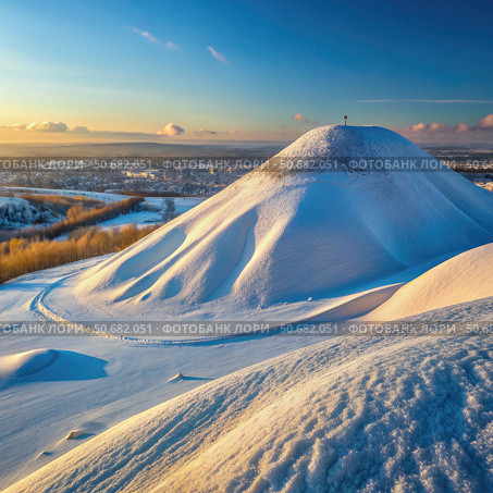 Snowy Hillside at Sunset Near Groves. Generative AI. Стоковое AI-изображение, AI-художник Roman Zavorotny / Фотобанк Лори