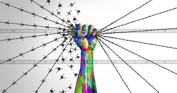 Social liberation and justice or freedom symbol as a fist of diversity for powerful nonviolent resistance as an icon of power and liberty from injustice in a 3D illustration style. Стоковое фото, агентство Ingram Publishing / Фотобанк Лори