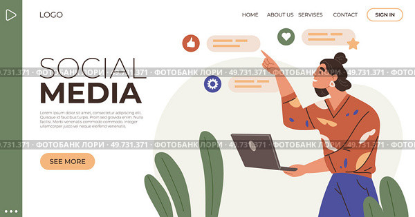 Social media. Vector illustration. The global impact social media is evident in its widespread usage Social media connections facilitate community building and engagement Effective communication. Social media. Corporations leverage social media to engage with their target audience. Стоковая иллюстрация, агентство Ingram Publishing / Фотобанк Лори