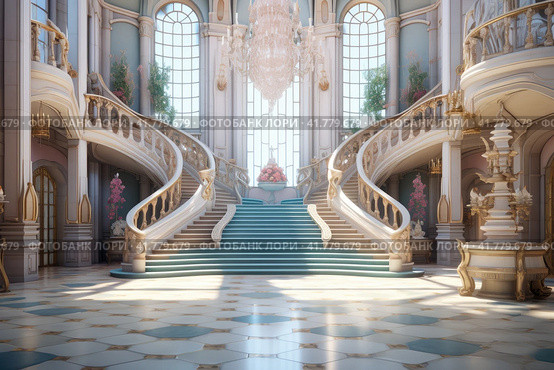 Sophisticated Art Nouveau Castle: Architectural beauty and delightful fairytale-style interiors. Стоковое AI-изображение, AI-художник Юрий Поздников / Фотобанк Лори