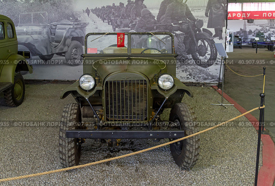 Советский командирский автомобиль ГАЗ-64, 1941 год. . Музей военной техники "Моторы войны", Москва. (2023 год). Редакционное фото, фотограф Сергей Рыбин / Фотобанк Лори