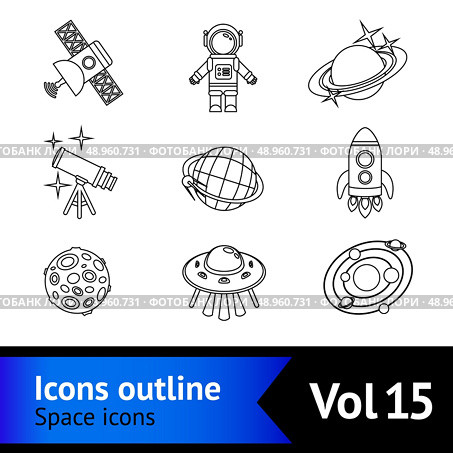 Space and astronomy outline decorative icons set with satellite astronaut saturn isolated vector illustration. Стоковая иллюстрация, агентство Ingram Publishing / Фотобанк Лори