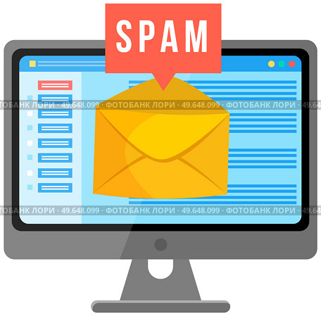Spam email warning sign. Concept of virus piracy hacking and security. Envelope with spam. Website banner of e-mail protection, anti malware software. Flat vector mailing of advertising correspondence. Spam email warning sign. Concept of virus, piracy, hacking and security. Envelope with spam. Стоковая иллюстрация, агентство Ingram Publishing / Фотобанк Лори