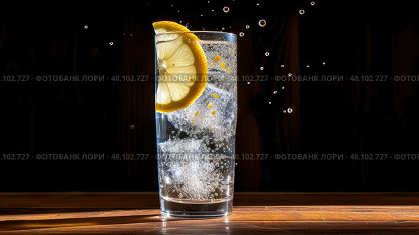 sparkling glass of seltzer ai generated. Стоковое AI-изображение, AI-художник Vectorwin / Фотобанк Лори
