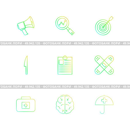 speaker , search , dart , knife , clipboard ,firstaid , brain , umbrella,  icon, vector, design,  flat,  collection, style, creative,  icons. Стоковая иллюстрация, агентство Ingram Publishing / Фотобанк Лори