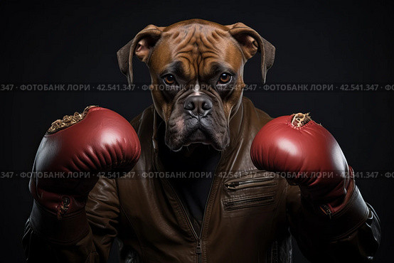 Sport boxer dog alone in locker room. Generate ai. Стоковое AI-изображение, AI-художник Иван Рябоконь / Фотобанк Лори