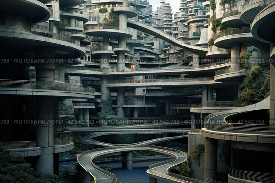Sprawling Multilevel city roads. Generate Ai. Стоковое AI-изображение, AI-художник Иван Рябоконь / Фотобанк Лори
