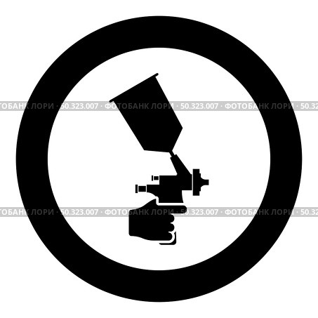 Spray gun holding in hand Sprayer using Arm use tool atomizer pulverizer icon in circle round black color vector illustration solid outline style simple image. Spray gun holding in hand Sprayer using Arm use tool atomizer pulverizer icon in circle round black color vector illustration solid outline style image. Стоковая иллюстрация, агентство Ingram Publishing / Фотобанк Лори