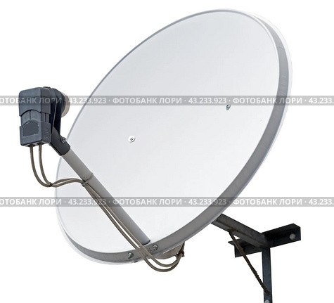 Спутниковая параболическая телевизионная антенна с усилителем сигнала. Satellite dish antenna isolated on white background. Стоковое фото, фотограф Татьяна Д / Фотобанк Лори