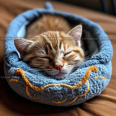 Спящий котёнок. Стоковое AI-изображение, AI-художник Юлия Усач / Фотобанк Лори