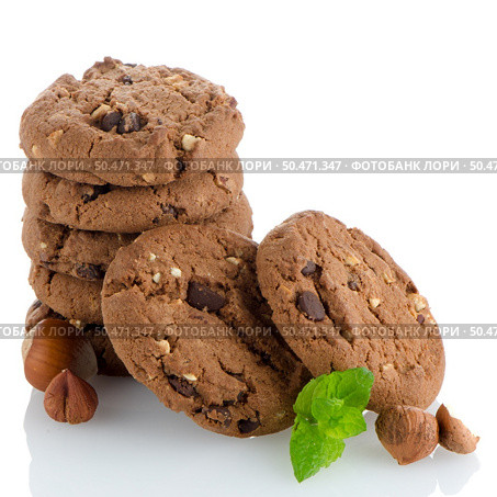 Stack of chocolate cookies isolated on white background. Стоковое фото, агентство Ingram Publishing / Фотобанк Лори