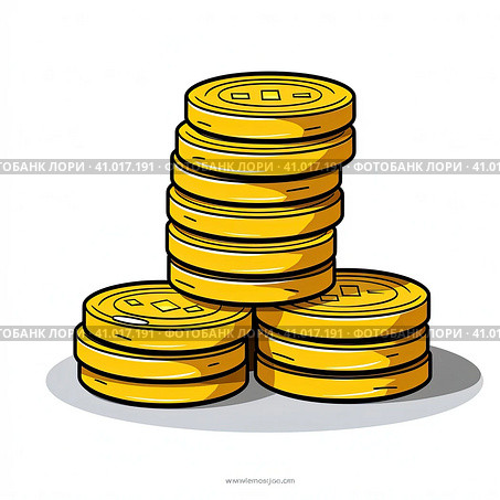 Stacks of coins are yellow on a white background. Created by AI. Стоковое фото, фотограф Ярославский Максим / Фотобанк Лори