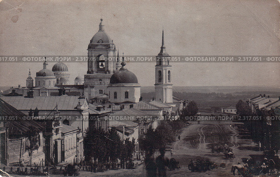 Старая карточка. Православные храмы Старого Оскола Курской губернии. Начало 20 века. Стоковое фото, фотограф Sea Wave / Фотобанк Лори