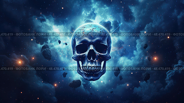 stars blue skull ai generated. Стоковое AI-изображение, AI-художник Vectorwin / Фотобанк Лори