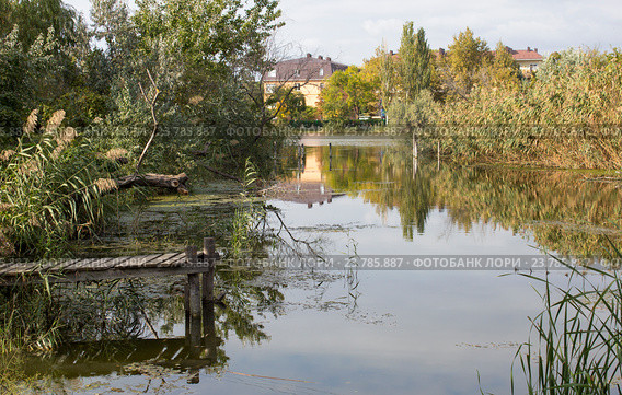 Старый причал у реки (2016 год). Стоковое фото, фотограф Юлия Ухина / Фотобанк Лори