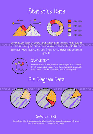 Statistics data analysis with bar and pie charts representing correlations and statistics. Vector illustration with information visualization on purple. Statistics Data Analysis Vector Illustration. Стоковая иллюстрация, агентство Ingram Publishing / Фотобанк Лори