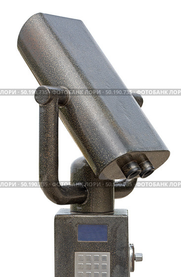 Стационарный платный туристический бинокль. Coin-operated binoculars on white background. Стоковое фото, фотограф Татьяна Д / Фотобанк Лори