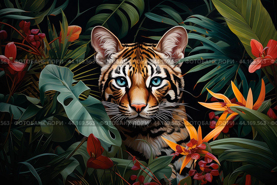 Stealthy Tropical wild cat. Generate Ai. Стоковое AI-изображение, AI-художник Иван Рябоконь / Фотобанк Лори