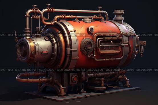 Steampunk boiler generating power with futuristic technology. Стоковое AI-изображение, AI-художник Иван Рябоконь / Фотобанк Лори