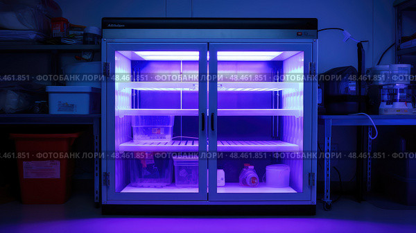 sterilization uv light laboratory ai generated. Стоковое AI-изображение, AI-художник Vectorwin / Фотобанк Лори