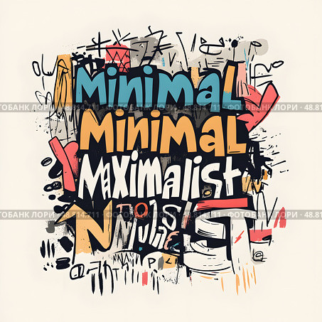 Sticker displaying minimal and maximal design concepts in bold colors. Стоковое AI-изображение, AI-художник Андрей Знаменский / Фотобанк Лори