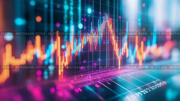 Stock Market Analysis Chart Indicating Volatility and Growth. Стоковое AI-изображение, AI-художник Данила Большаков / Фотобанк Лори