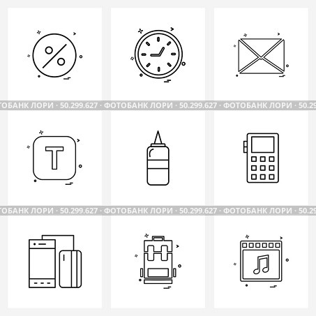 Stock Vector Icon Set of 9 Line Symbols for bottle, latter, alp abates, contact Vector Illustration. Стоковая иллюстрация, агентство Ingram Publishing / Фотобанк Лори