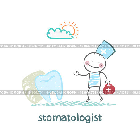 stomatologist goes to the aching tooth, which lies on a bed. Стоковая иллюстрация, агентство Ingram Publishing / Фотобанк Лори
