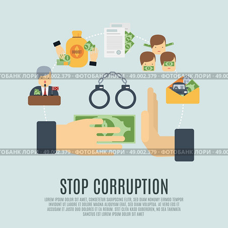 Stop corruption concept with bribe corrupt business flat icons set vector illustration. Corruption Concept Flat. Стоковое фото, агентство Ingram Publishing / Фотобанк Лори