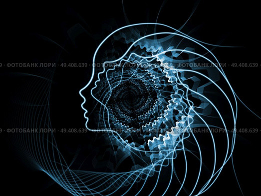Strings of Soul Gears of Mind series. Composition of human profiles and fractal lines on the subject of Mind, Soul, Reason and mental life. Стоковое фото, агентство Ingram Publishing / Фотобанк Лори