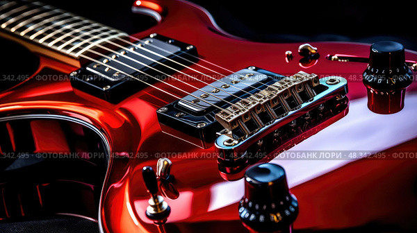 strings red electric guitar ai generated. Стоковое AI-изображение, AI-художник Vectorwin / Фотобанк Лори