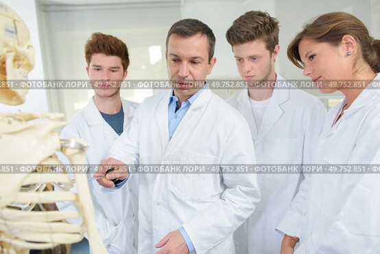 student and teacher in medical class - skeleton. Стоковое фото, агентство Ingram Publishing / Фотобанк Лори