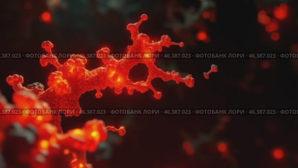 study of the intricate structures of white blood cells, haemoglobin and red blood cells in the microscopic life of the circulatory system illuminated in bright red hues in a dark environment. Стоковое AI-видео, аниматор Оксана Медведева / Фотобанк Лори