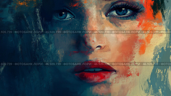 Stunning portrait of a woman with vibrant colors and expressive brushstrokes. Стоковое AI-изображение, AI-художник Михаил Коханчиков / Фотобанк Лори