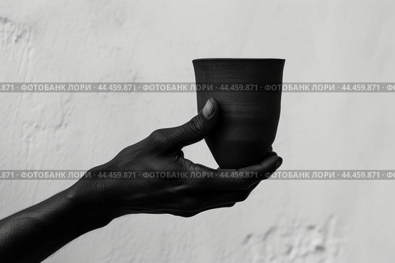 Sturdy Black hand holding coffee cup. Generate ai. Стоковое AI-изображение, AI-художник Иван Рябоконь / Фотобанк Лори