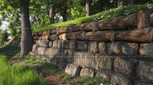 style wood retaining wall. Стоковое фото, фотограф Vectorwin / Фотобанк Лори