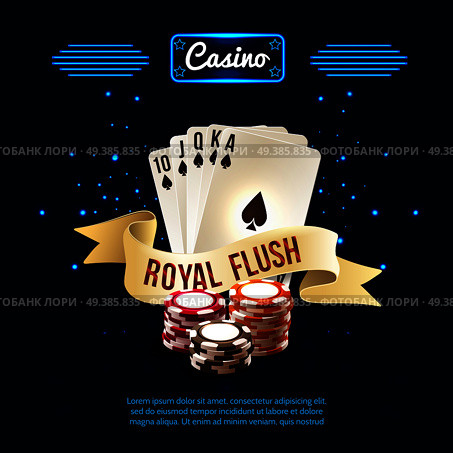Stylish casino realistic composition with royal flush headline on the ribbon and card set vector illustration. Stylish Casino Realistic Composition. Стоковая иллюстрация, агентство Ingram Publishing / Фотобанк Лори