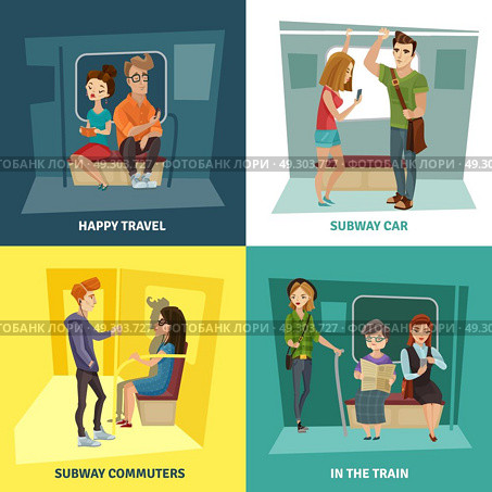 Subway People Concept Icons Set. Subway people concept icons set with commuters symbols flat isolated vector illustration . Стоковая иллюстрация, агентство Ingram Publishing / Фотобанк Лори