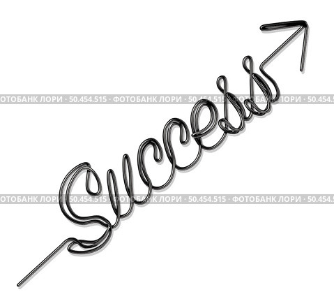 Success metaphor and to succeed in business and be a winner in life concept as a string or rope shaped as text and an arrow on a white background in a 3D illustration elements. Стоковое фото, агентство Ingram Publishing / Фотобанк Лори