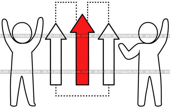 Success web icon, happy men joyfully jumping with their hands up, striving for goal, planning, target. Strategy, finance teamwork, consistency for success, personal achievements on way to victory. Success web icon, happy men joyfully jumping with their hands up, striving for goal, planning target. Стоковая иллюстрация, агентство Ingram Publishing / Фотобанк Лори