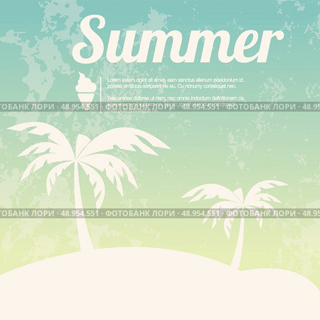 Summer holiday card with palm trees and flip flops, vector. Стоковая иллюстрация, агентство Ingram Publishing / Фотобанк Лори