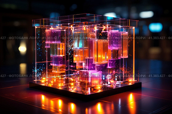 Super quantum computer of the future, abstract design of futuristic processor and microchips, blockchain computing, cryptocurrency mining, AI Generated. Стоковое AI-изображение, AI-художник Станислав Тарко / Фотобанк Лори