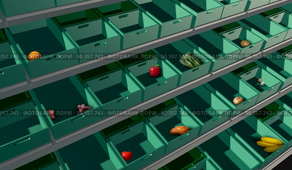 Supply Shortages Background and Shortage of supplies with empty store shelving with low quantity of fresh produce at a supermarket as an economic distribution and business problem and limited production as a 3D illustration. . Стоковое фото, агентство Ingram Publishing / Фотобанк Лори