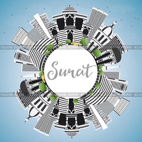 Surat Skyline with Gray Buildings, Blue Sky and Copy Space. Стоковая иллюстрация, иллюстратор Игорь Сорокин / Фотобанк Лори