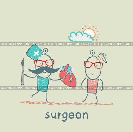 surgeon holding a scalpel and a heart patient. Стоковая иллюстрация, агентство Ingram Publishing / Фотобанк Лори
