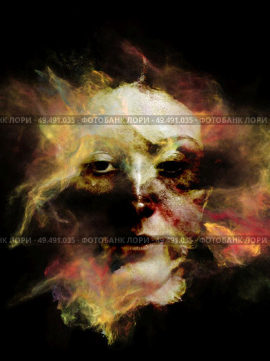 Surreal Dust Portrait series. Arrangement of fractal smoke and female portrait on the subject of spirituality, imagination and art. Стоковое фото, агентство Ingram Publishing / Фотобанк Лори